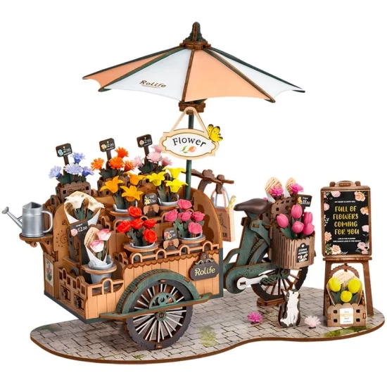 Robotime Diy 3D Houten Modelbouwpakket Blossom Cart Tgs03 242×163X21Cm