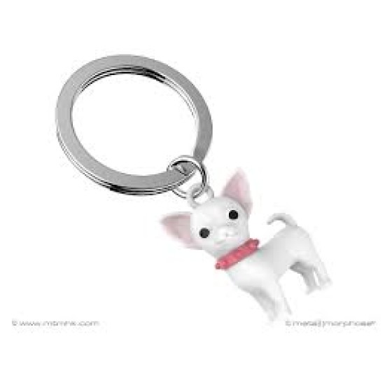 Chihuahua Keyring Matt White + Soft Pink