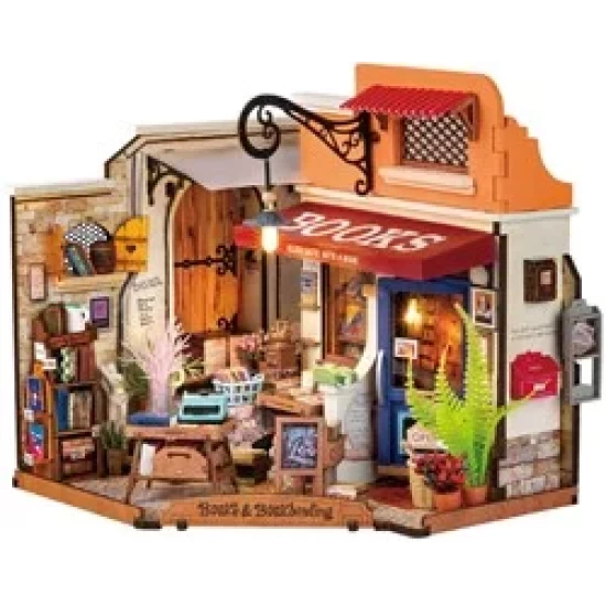 Robotime Diy Huisje Corner Bookstore Met Led Verlichting Dg164 25×167X18Cm Robotime Diy Huisje Corner Bookstore Met Led Verlichting Dg164 25×167X18Cm