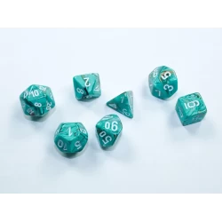 Marble Mini-Hedral Oxi-Copper/White Dobbelsteen Set (7 Stuks) Marble Mini-Hedral Oxi-Copper/White Dobbelsteen Set (7 Stuks)