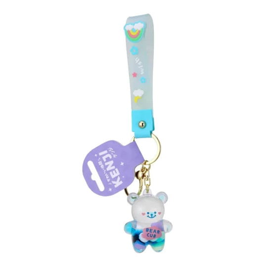 Keyring Acrylic Rainbow Bear Blue