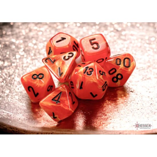 Vortex Mini-Polyhedral Orange/Black Dobbelsteen Set (7 Stuks)