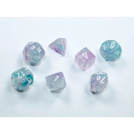 Nebula Mini-Hedral Wisteria/White Dobbelsteen Set (7 Stuks)