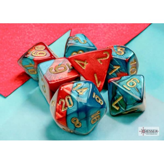 Gemini Mini-Polyhedral Red-Teal/Gold Dob