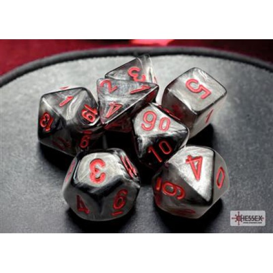 Velvet Mini-Polyhedral Black/Red Dobbelsteen Set (7 Stuks)