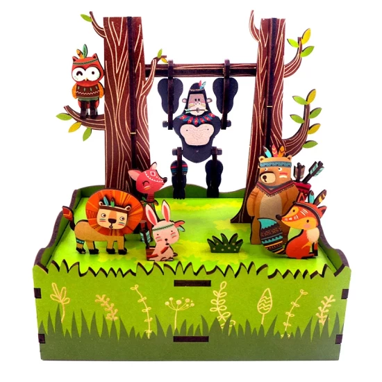 Tonecheer Muziekdoosje Diy 3D Houten Puzzel Jungle Games Tq050 103105155Cm