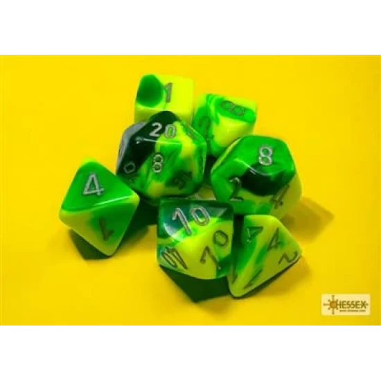Gemini Green-Yellow/Silver Polydice Dobbelsteen Set (7 Stuks)