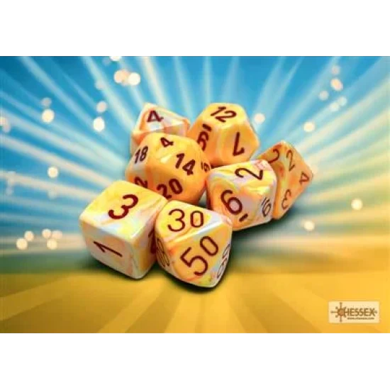 Festive Sunburst/Red Polydice Dobbelsteen Set (7 Stuks)
