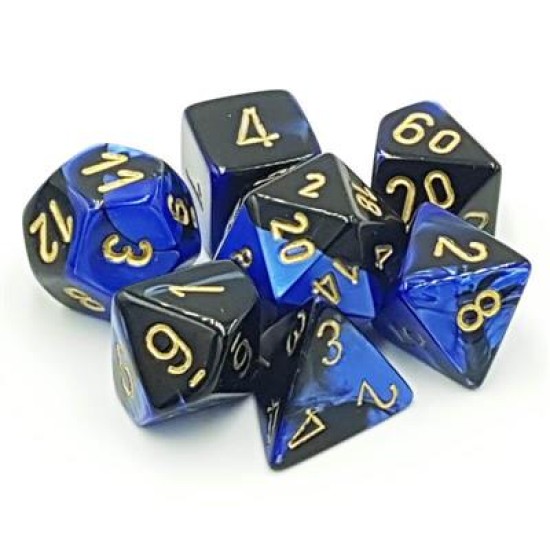 Dice Set Gemi Poly Black-Blue Gold (7)