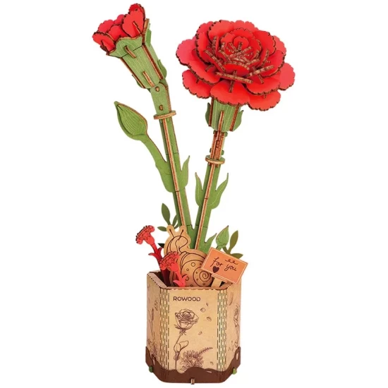 Robotime Diy Houten Bloem Red Carnation/Rode Anjer Tw052 12X8X22Cm