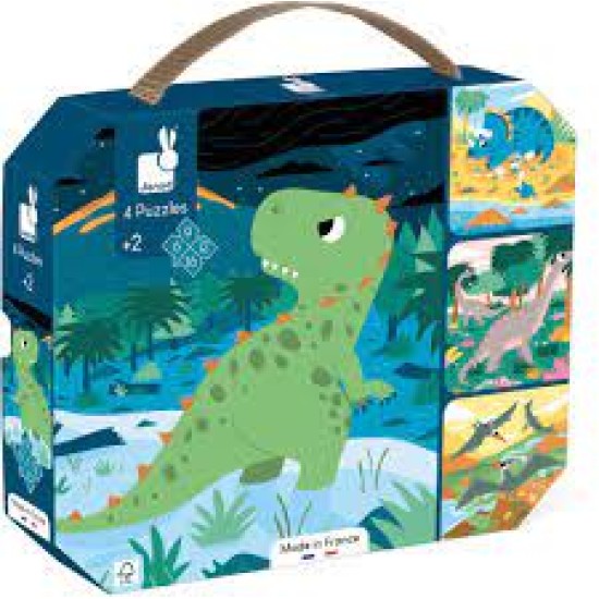 Janod Puzzel - 4 Puzzels Dinosarus (6-9-12-16 Stukken)